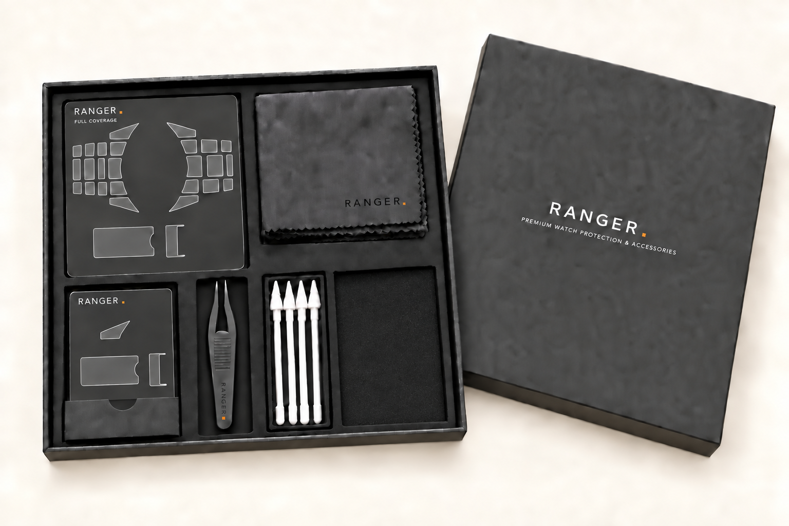 Ranger protection kit in a charcoal fitted box with film, spare pieces and precision fitting tools